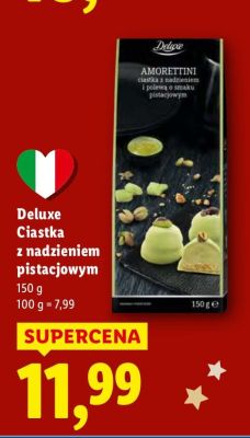 Ciastka z nadzieniem pistacjowym Amorettini Deluxe promocja w Lidl