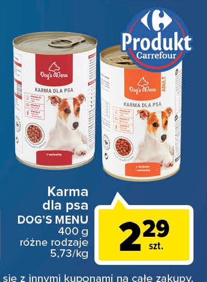 Karma dla psa z drobiem Carrefour dog's menu promocja