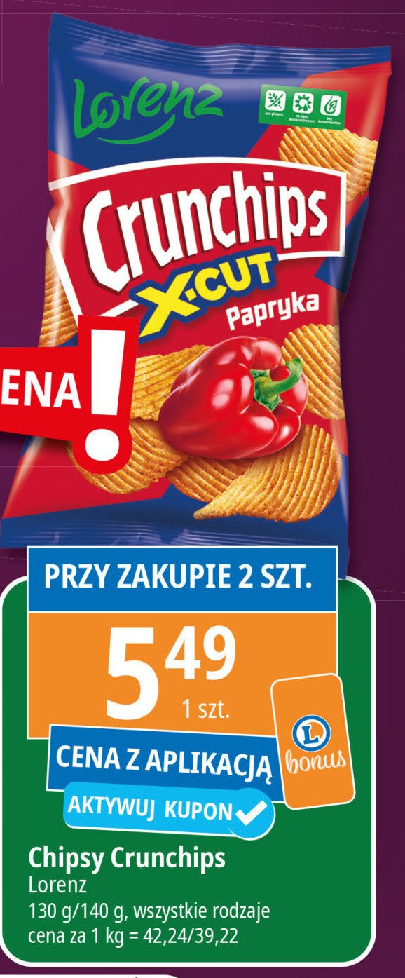 Chipsy paprykowe Crunchips x-cut Crunchips lorenz promocja w Leclerc