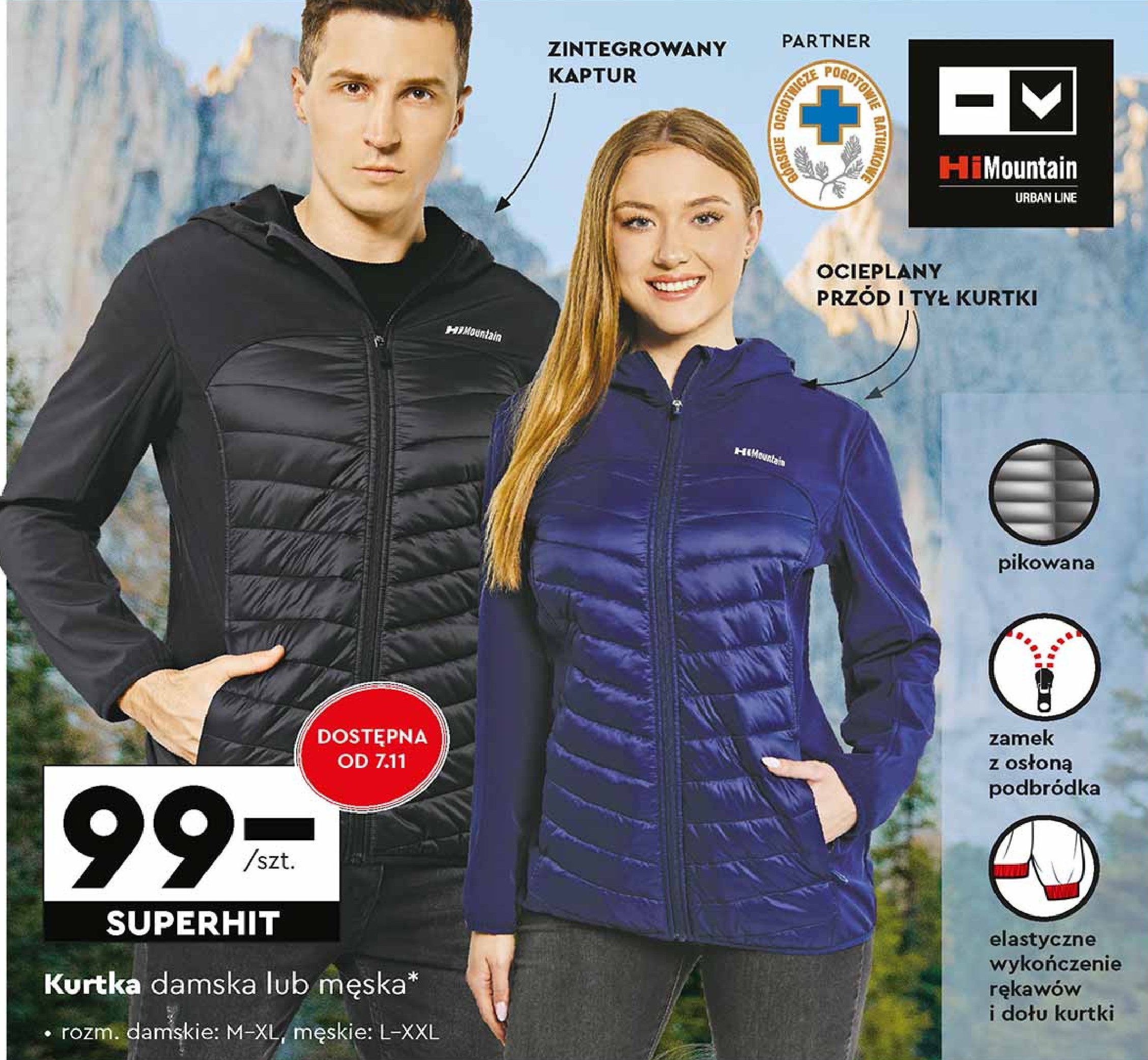 Kurtka damska zimowa pikowana rozm. m-xl Himountain promocja w Biedronka