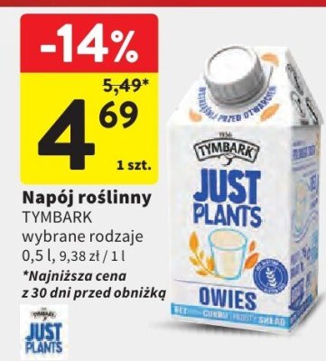 Napój roślinny JUST PLANTS Owies Tymbark promocja w Intermarche