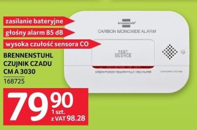 Czujnik czadu BRENNENSTUHL CM A 3030 zasilanie bateryjne, głośny alarm 85 dB, wysoka czułość sensora CO promocja w Selgros