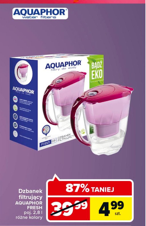 Dzbanek filtrujący fresh 2.8 l różowy Aquaphor promocja