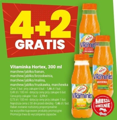 Witaminka Hortex marchew/jabłko/banan, marchew/truskawka/banan, marchew/jabłko/malina, marchew/jabłko/truskawka, marchewka promocja w Twój Market