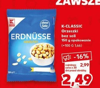Orzeszki ziemne bez soli K-classic promocja