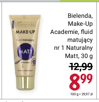 Fluid matt naturalny nr 1 Bielenda make-up academie promocja