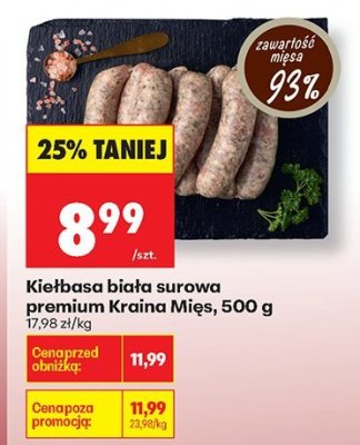 Kiełbasa biała surowa premium Kraina Mięs, 500 g promocja w Biedronka