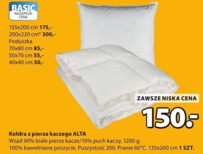 Kołdra z pierza kaczego ALTA 90% pierze/10% puch 135x200 cm promocja w Jysk