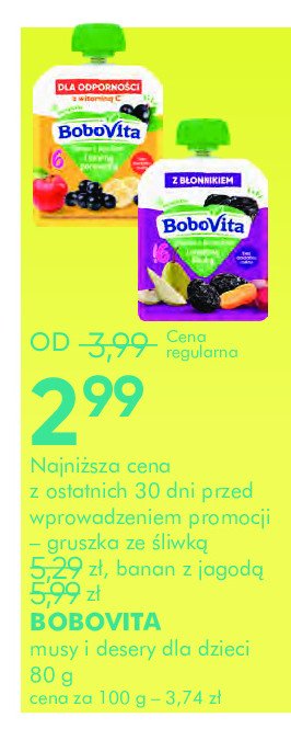 Mus gruszka z jabłkiem i jagodami Bobovita mniam bio promocja w Super-Pharm