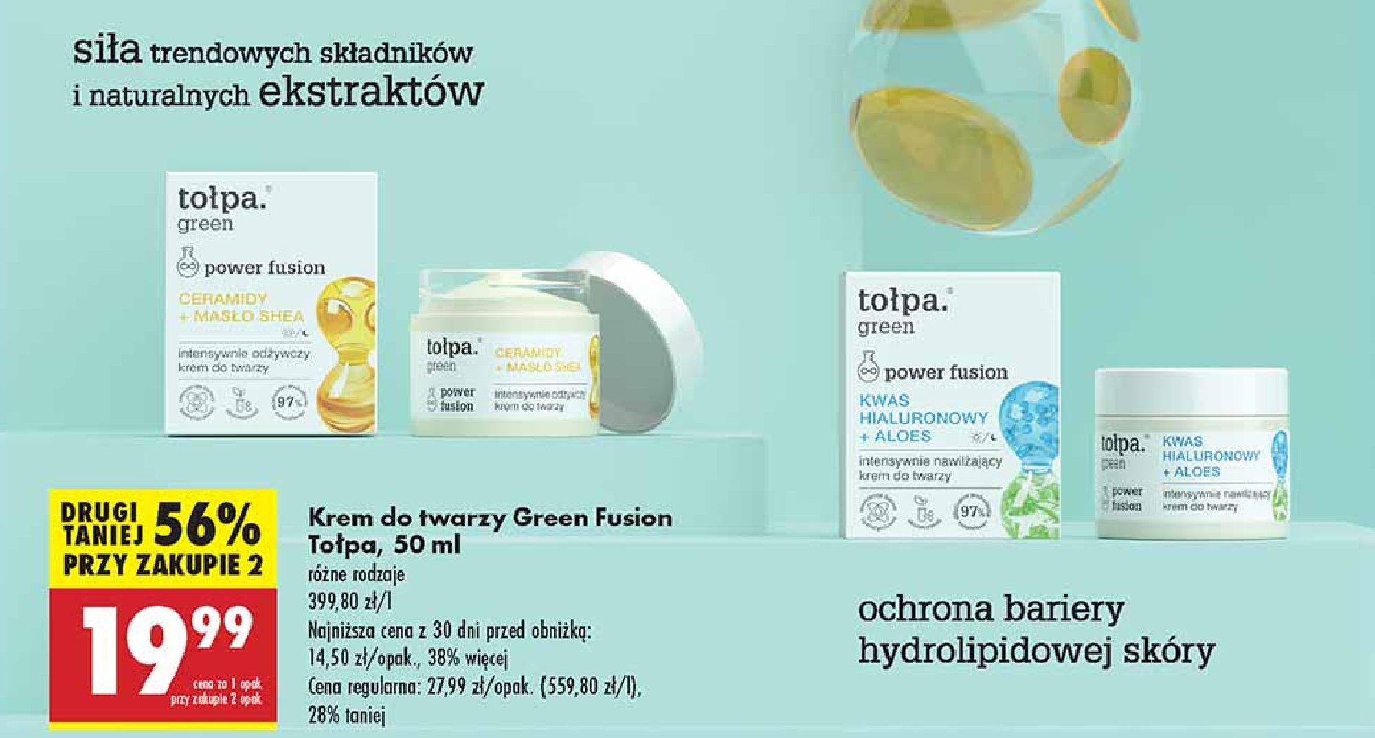 Krem do twarzy kwas hialuronowy + aloes Tołpa green power fusion promocja w Biedronka