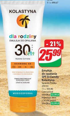 Emulsja do opalania spf 30 Kolastyna family promocja