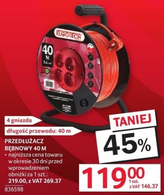 Przedłużacz bębnowy 40 M 4 gniazda EUROTECH promocja w Selgros