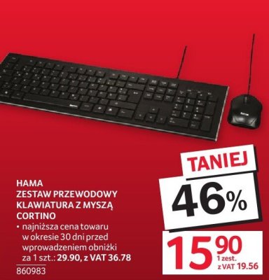 Zestaw przewodowy klawiatura z myszą HAMA CORTINO promocja w Selgros