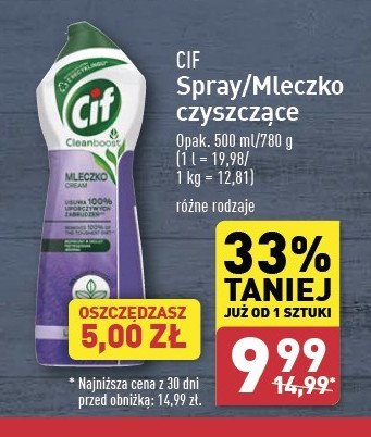 Mleczko do czyszczenia z mikrokryształkami pink flowers Cif cream promocja w Aldi