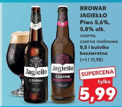 Piwo 5,6%, 5,8% alk. czarne, czarne malinowe 0,5l butelka bezwrotna promocja w Kaufland