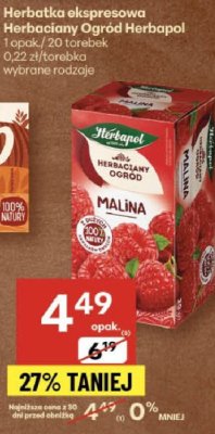 Herbatka ekspresowa Herbaciany Ogród Herbapal Malina promocja w Delikatesy Centrum