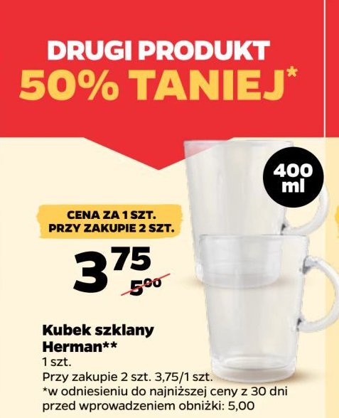 Kubek szklany herman 400 ml Florina (florentyna) promocja w Netto