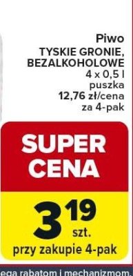 Piwo TYSKIE GRONIE, BEZALKOHOLOWE 4 x 0,5 l puszka promocja w Globi