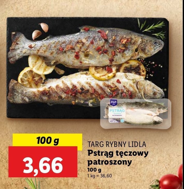 Pstr膮g t臋czowy patroszony ca艂y Rybny targ lidla promocja