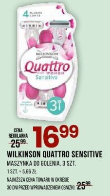 Maszynka do golenia WILKINSON QUATTRO SENSITIVE 3 SZT promocja w Drogerie Natura