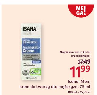 Krem do twarzy nawilżający ultra sensitive Isana for men promocja