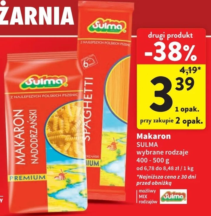 Makaron nadodrzański świderek Sulma promocja w Intermarche