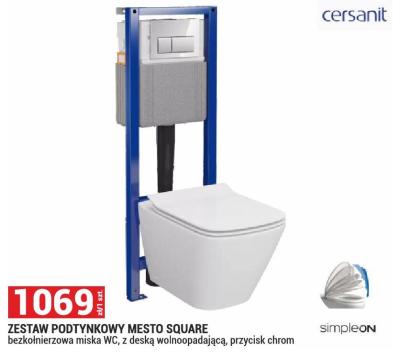 Zestaw podtynkowy Mesto Square bezkołnierzowa miska WC, z deską wolnoopadającą, przycisk chrom promocja w Merkury Market