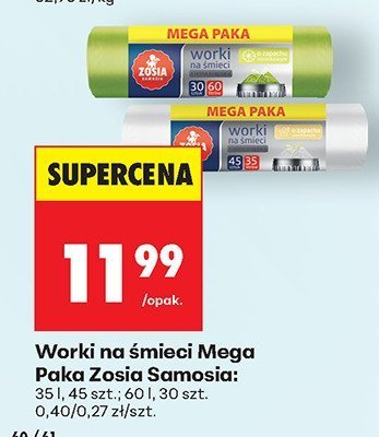 Worki na śmieci Mega Paka Zosia Samosia: 35 l, 45 szt.; 60 l, 30 szt. promocja w Biedronka