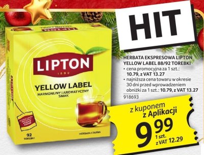 Herbata ekspresowa Lipton Yellow Label 88/92 torebki promocja w Selgros