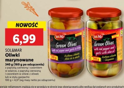 Oliwki zielone z papryk膮 czerwon膮 i czosnkiem w solance Sol&mar promocja