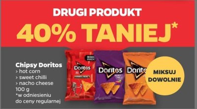 Chipsy Doritos hot corn, sweet chilli, nacho cheese DRUGIE -40% promocja w Netto