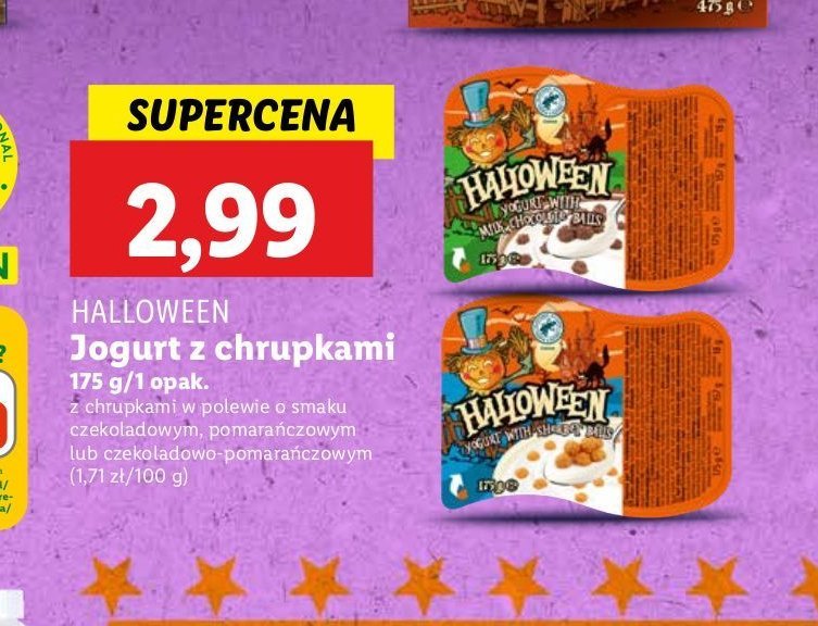 Jogurt z pomarańczowymi kulkami Halloween promocja