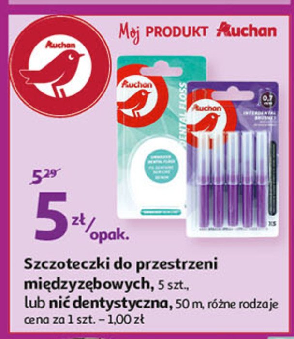 Szczoteczki do czyszczenia przestrzeni międzyzębowych 0.7 mm Auchan promocja