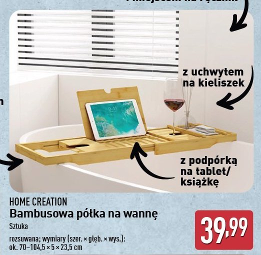 Półka bambusowa nawannowa Home creation promocja w Aldi