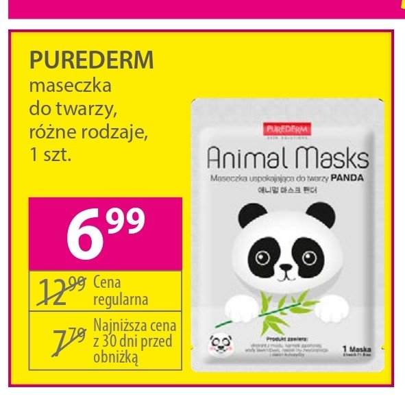 Animal masks - panda - maska uspokajająca Purederm promocja