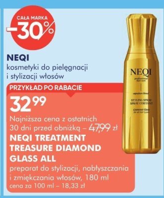 Preparat do włosów NEQI TREATMENT TREASURE DIAMOND GLASS ALI preparat do stylizacji, nabłyszczania i zmiękcizania włosów promocja w Super-Pharm