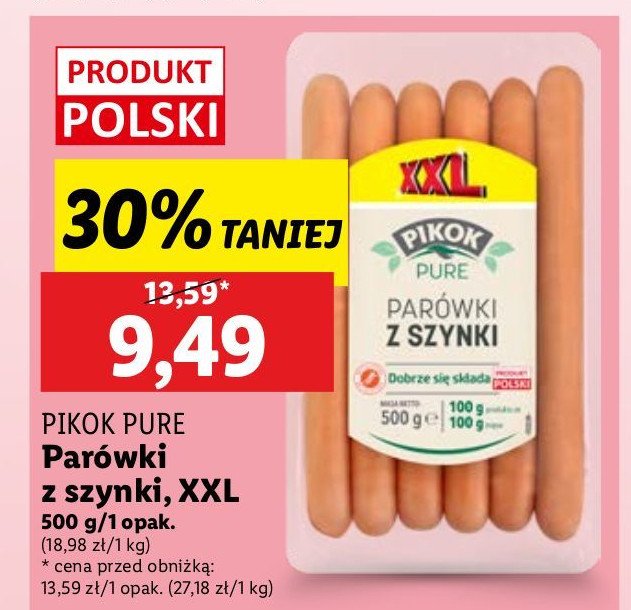 Parówki z szynki ekstra Pikok pure promocja