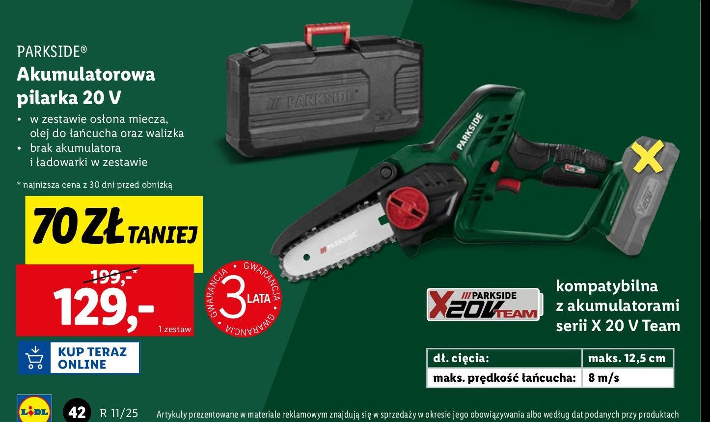 Pilarka akumulatorowa 20 v Parkside promocja