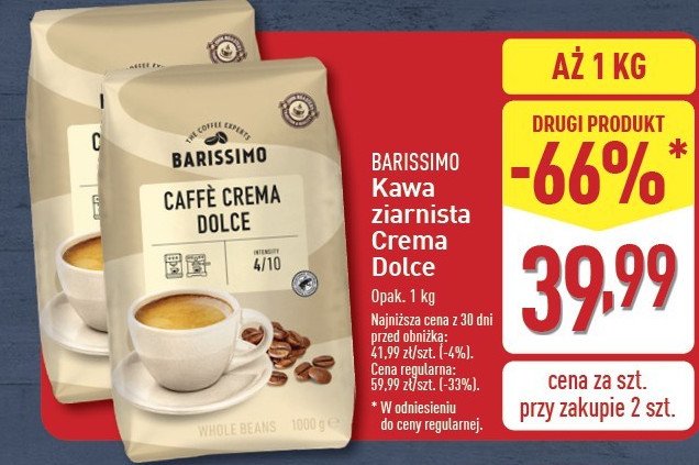 Kawa Barissimo caffe crema dolce promocja w Aldi