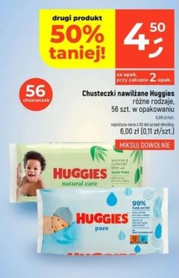 Chusteczki nawilżane Huggies Pure, 56 szt. promocja w Dealz