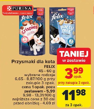 Karma dla kota łosoś-pstrąg Purina felix crispies promocja w Carrefour Market