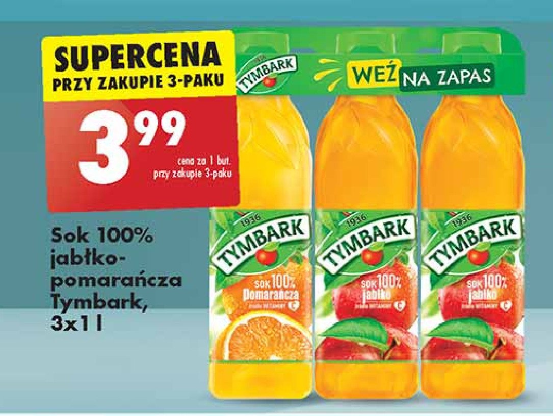 Sok pomarańczowy + jabłkowy Tymbark 1936 promocja