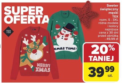 Sweter świąteczny męski TEX różne modele i kolory promocja w Carrefour