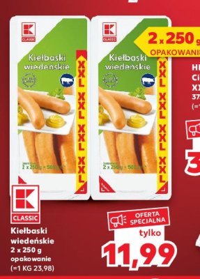 Kiełbaski wiedeńskie wieprzowe K-classic promocja