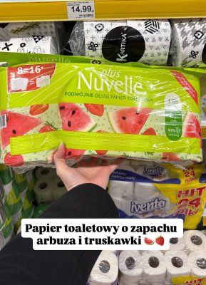 Papier toaletowy o zapachu arbuza i truskawki 8 rolek promocja w Dino