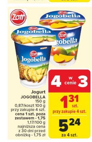 Jogurt ananas Zott jogobella promocja w Carrefour