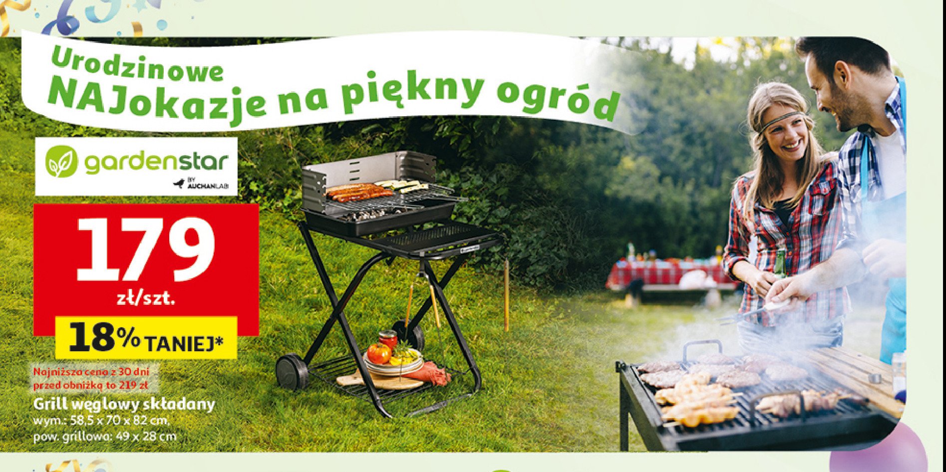 Grill węglowy składany 58.5 x 70 x 82 cm Garden star promocja w Auchan