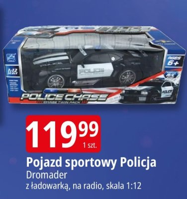Pojazd sportowy Policja Dromader z ładowarką, na radio, skala 1:12 promocja w Leclerc