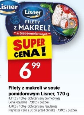 Filet z makreli w sosie pomidorowym Lisner, 170 g promocja w Twój Market