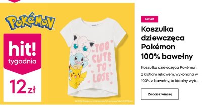 Koszulka dziewczęca Pokémon 100% bawełny promocja w Pepco